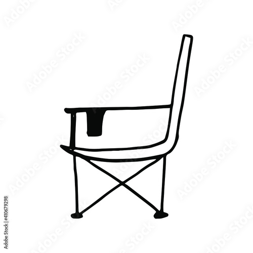 Vector illustration in doodle style of camping folding chair. Element for travel blog, flyers, web design, apps, stickers, seasonal design. Fishing, picnic, hiking, travelling icon. Portable equipment