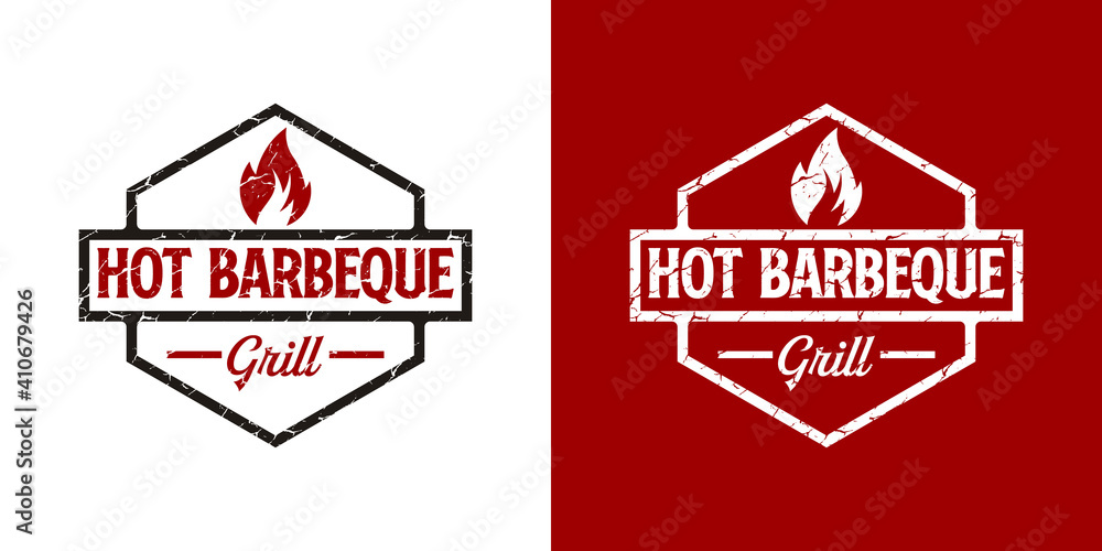 vintage barbeque grill logo design with badge