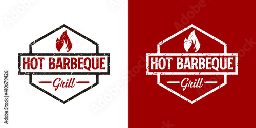 vintage barbeque grill logo design with badge