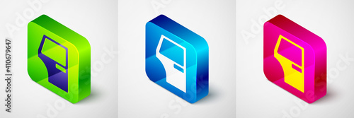 Isometric Car door icon isolated on grey background. Square button. Vector.