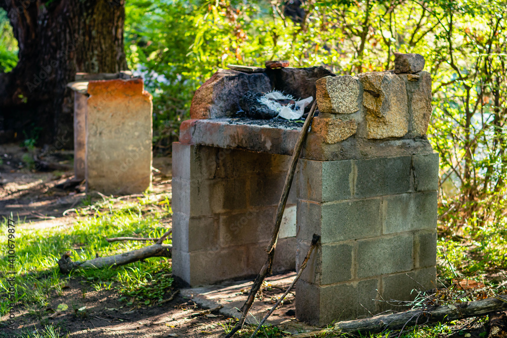 Fototapeta premium wooden fence in forest