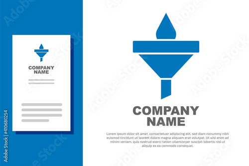 Blue Funnel or filter and motor oil drop icon isolated on white background. Logo design template element. Vector.