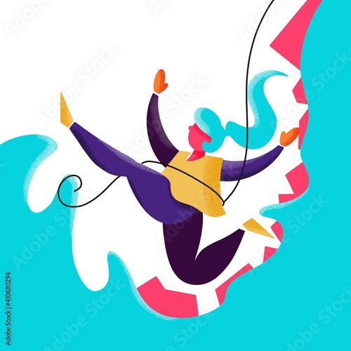 Fotografija woman jumping in water flat design canyoning