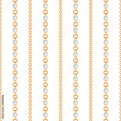 Seamless pattern of Gold chain lines on white background. Vector illustration