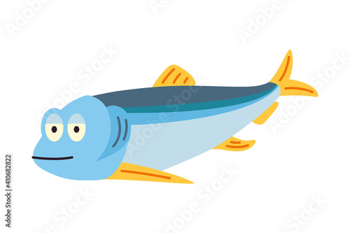 Cartoon happy herring. Vector illustration isolated on white background.