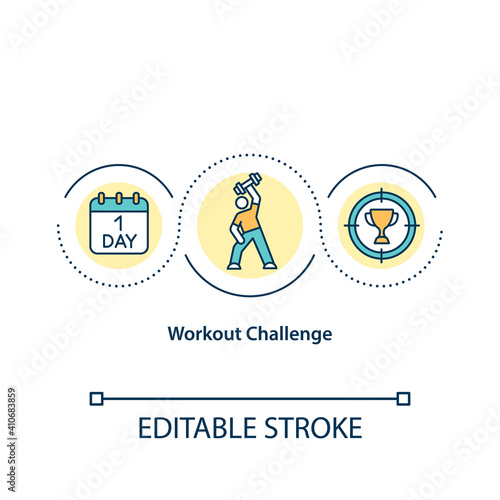 Workout challenge concept icon. Setting workout goal for specific period of time. Motivation to improve yourself idea thin line illustration. Vector isolated outline RGB color drawing. Editable stroke