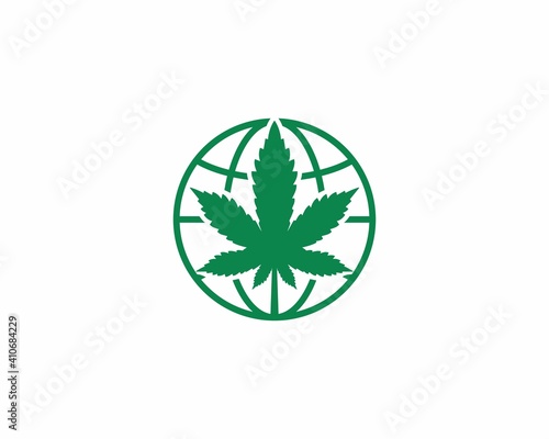 Cannabis leaf with globe logo vector 001