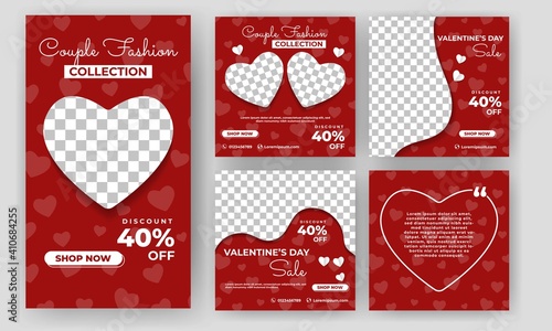Set of Editable square banners template. Valentine's day sale banner design with love decoration. Suitable for social media feed, story, banner, and web. Flat design vector with a photo collage.
