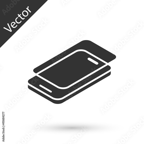 Grey Glass screen protector for smartphone icon isolated on white background. Protective film for glass. Transparent soft glass for mobile phone. Vector.