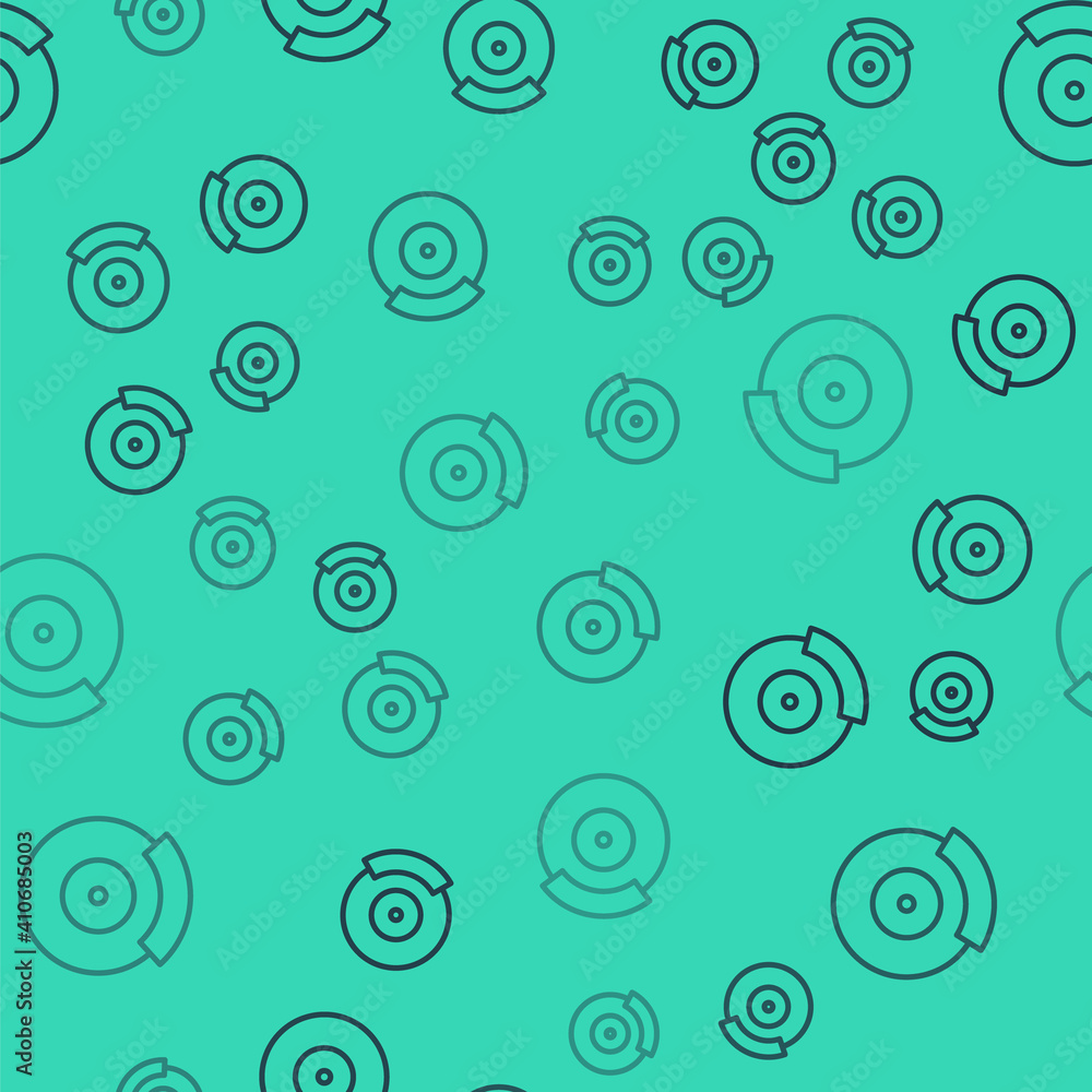 Black line Car brake disk with caliper icon isolated seamless pattern on green background. Vector. Black line Car brake disk with caliper icon isolated seamless pattern on green background. Vector.