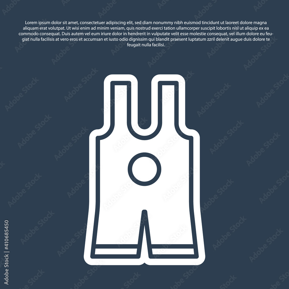 Blue line Wrestling singlet icon isolated on blue background. Wrestling tricot. Vector.
