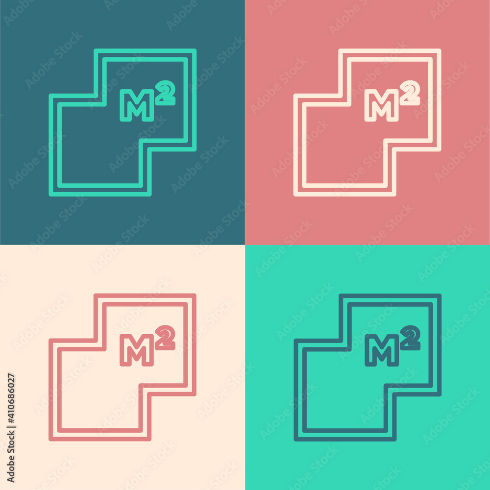 Pop art line House plan icon isolated on color background. Vector.