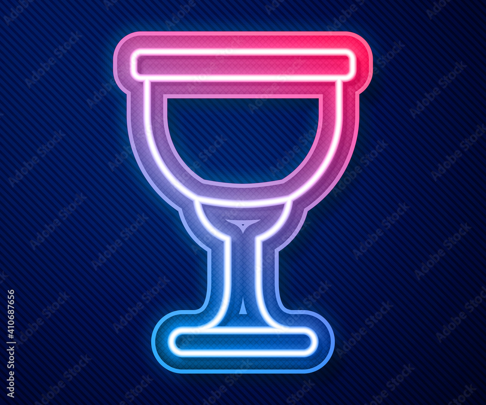 Glowing neon line Holy grail or chalice icon isolated on blue background. Christian chalice. Christianity icon. Vector. Glowing neon line Holy grail or chalice icon isolated on blue background. Christian chalice. Christianity icon. Vector.