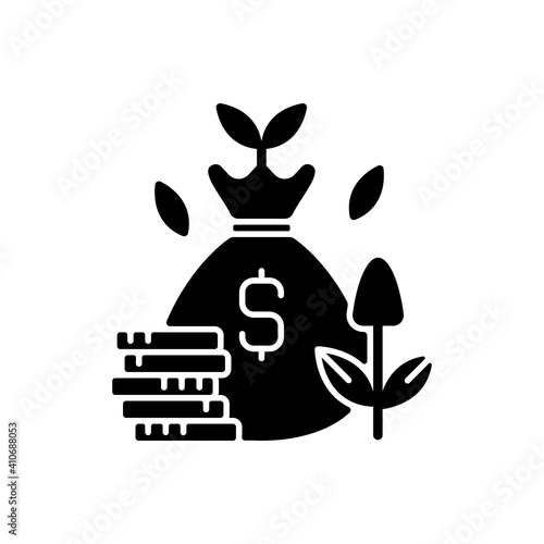 Cost efficiency black glyph icons set on white space. Maximum profitability. Smart harvest. Farm productivity. Digital agrotechnology. Silhouette symbols. Vector isolated illustration