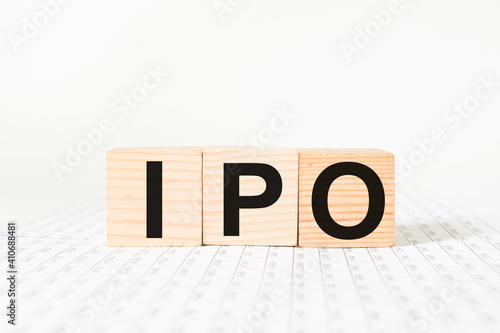 a word IPO on wooden cubes. business concept. business and Finance