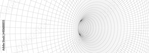 Abstract tunnel. 3D wireframe vector wormhole or vortex. Grid vector illustration. photo
