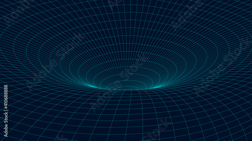 Abstract tunnel. 3D wireframe vector wormhole or vortex. Grid vector illustration.