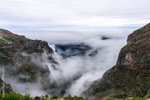 Beautiful mountain scenery near the mountain peak Pico do Arierio on Madeira Island © scholewo