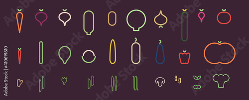 Minimalistic vegetable icons. Flat vector illustration. Vegetable icons, linear style.