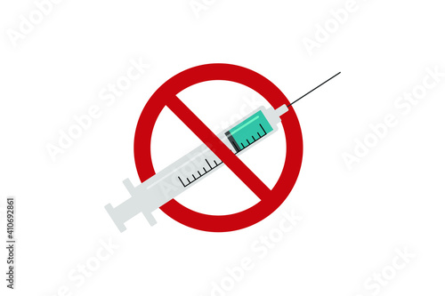 No vaccine, icon isolated. No syringe sign. against vaccination. Flat design. Vector Illustration.