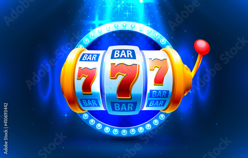 Slot machine coins wins the jackpot. 777 Big win casino concept. Vector
