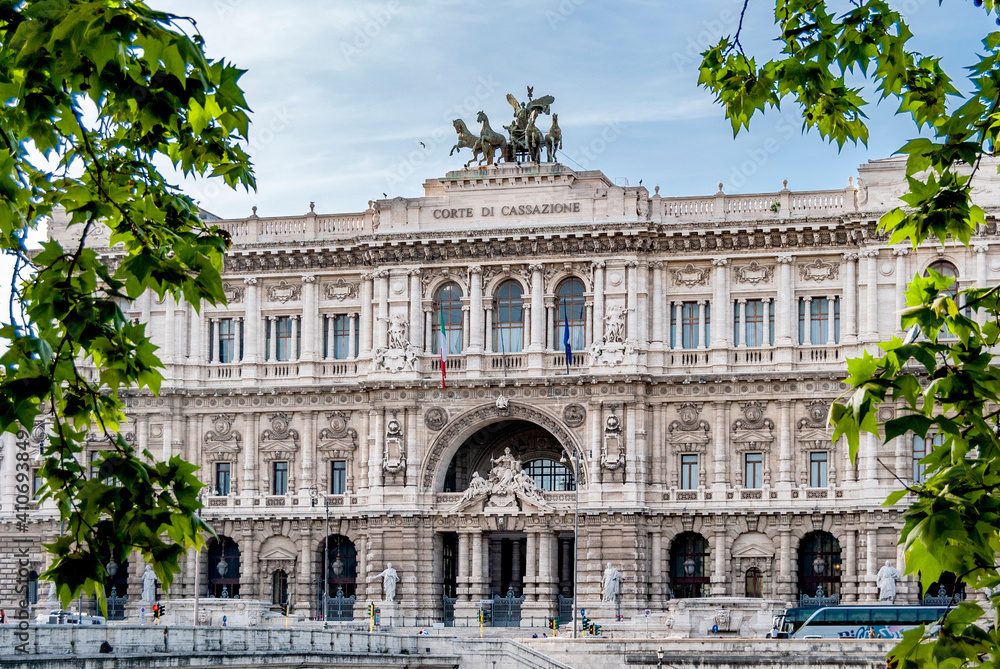 The Palace of Justice, seat of the Supreme Court of Cassation and the Judicial Public Library, in late Renaissance and Baroque style, located in the Prati district, Rome, Italy