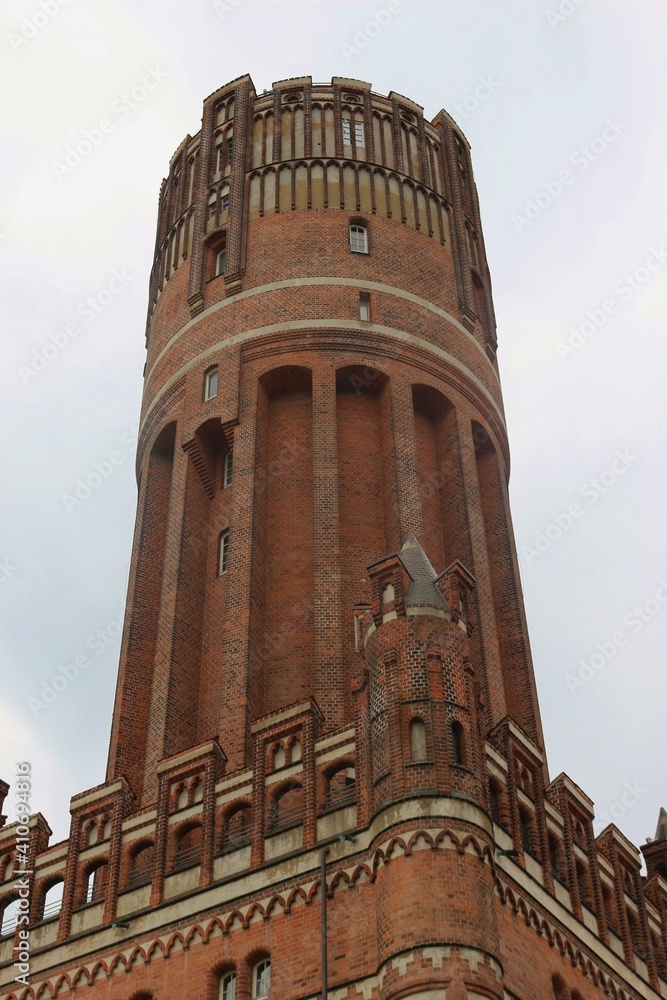 The former water tower of Lüneburg, opened in 1907. An impressing brick stone building, built by the architect Franz Krüger. It is 55 meters (180 ft) tall. North Germany, Europe.