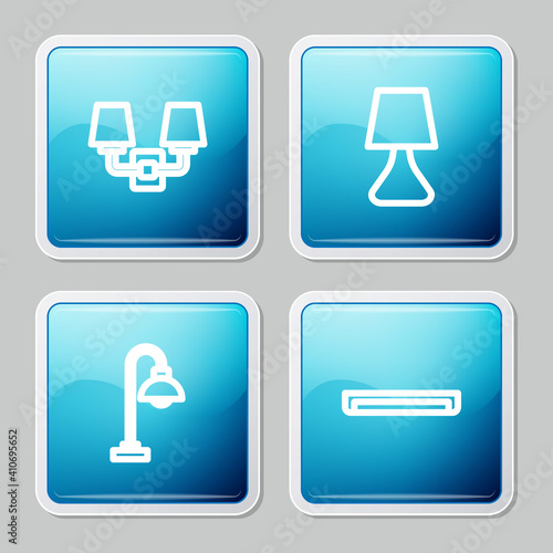 Set line Wall lamp or sconce, Table, Floor and Fluorescent icon. Vector.