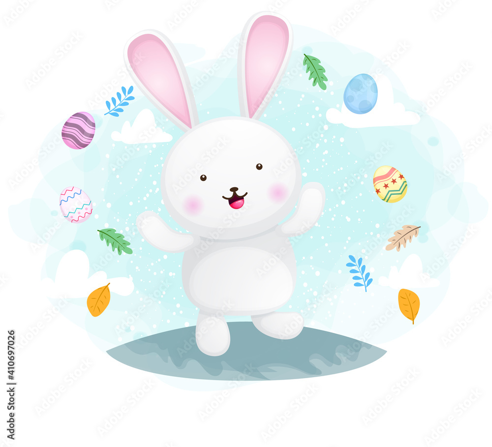 Cute happy smiling bunny easter day celebration