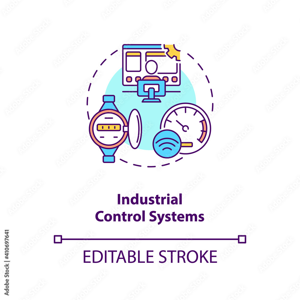 Industrial control systems concept icon. CPS application idea thin line illustration. Operating and automating industrial processes. Vector isolated outline RGB color drawing. Editable stroke Industrial control systems concept icon. CPS application idea thin line illustration. Operating and automating industrial processes. Vector isolated outline RGB color drawing. Editable stroke