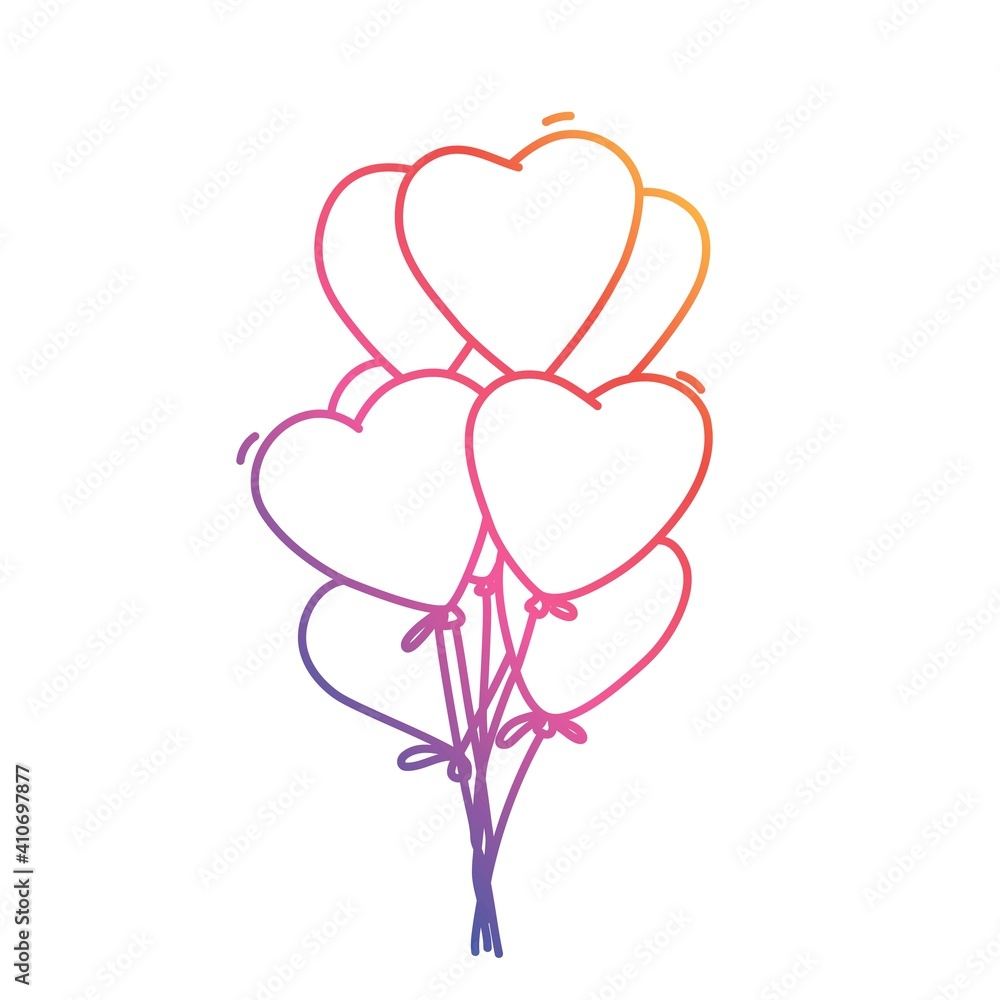 Bunch of heart-shaped balloons. Colorful line. Vector illustration.
