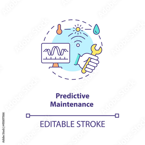 Predictive maintenance concept icon. Industry 4.0 trend idea thin line illustration. Determination in-service equipment condition. Vector isolated outline RGB color drawing. Editable stroke