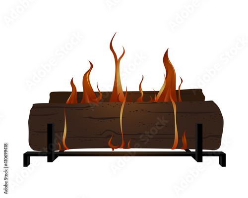 Fire logs burning on top of a log rack
