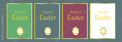 Happy Easter postcard set for print.  Golden painted eggs for hunt. Standart size postcards.