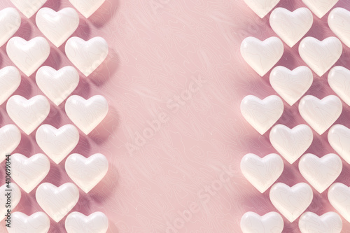 Nice 3d hearts pink style wallpaper with vertical empty space in the center. 3d render illustration.