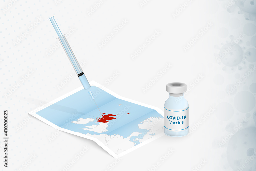 Scotland Vaccination, Injection with COVID-19 vaccine in Map of Scotland. Scotland Vaccination, Injection with COVID-19 vaccine in Map of Scotland.