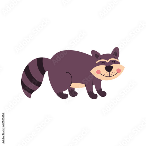 Cartoon animal, cute raccoon on a white isolated background. Flat design. Vector illustration