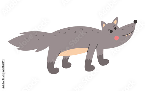 Gray wolf. Cartoon wolf gray character character. Vector illustration.