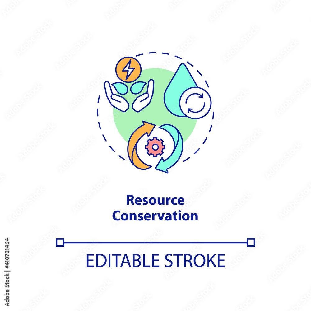 Resource conservation concept icon. Organic waste reduction benefit idea thin line illustration. Managing human use natural resources. Vector isolated outline RGB color drawing. Editable stroke