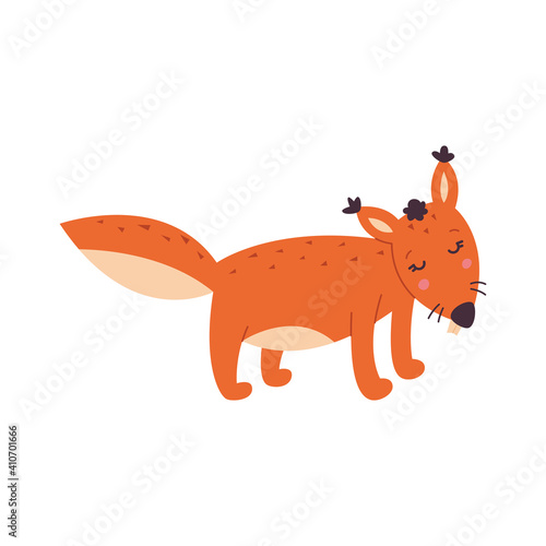 Red squirrel. Vector illustration isolated on white background. Flat style.