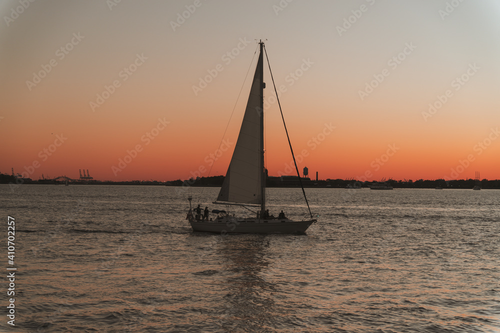sunset sea boat sailboat people summer colors life