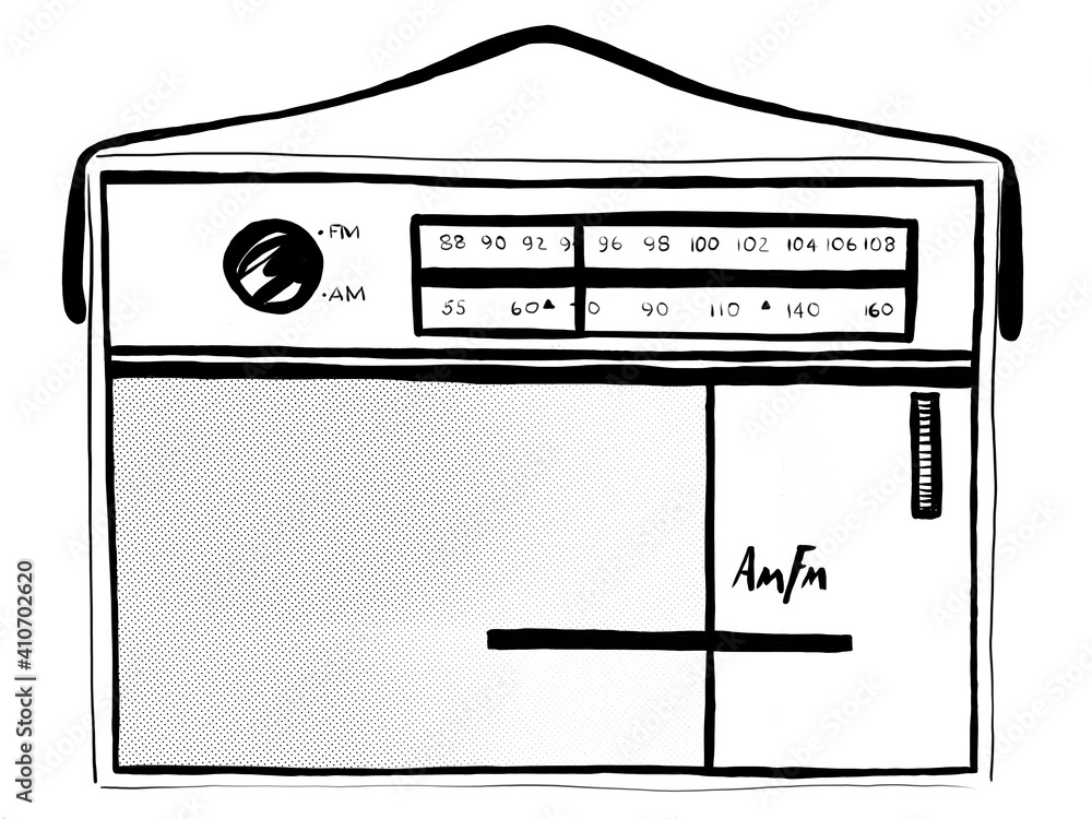 Fototapeta premium Vintage radio isolated on white, minimalistic illustration