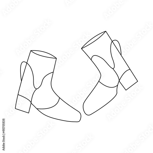 Womens stylish boots with wide heels with a buckle. Comfortable shoes, wardrobe item. Black and white vector isolated illustration in doodle style
