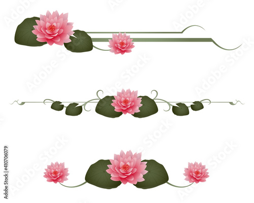 A variety of water lily divider lines on white background
