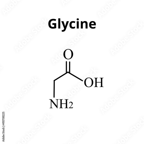 Amino acid Glycine. The chemical molecular formula of glycine is an amino acid. Vector illustration on isolated background