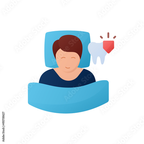 Dental guard flat icon. Teeth grinding treatment. Sleep disorder. Healthy sleeping concept. Sleep problems, stress symptoms. Health care. Color isolated vector illustration 