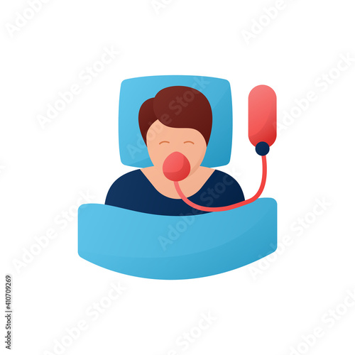 Breathing machine flat icon. Apnea treatment. Sleep disorder. Mechanical lungs ventilation. Breathing trouble during sleep. Health care. Color vector illustration  photo