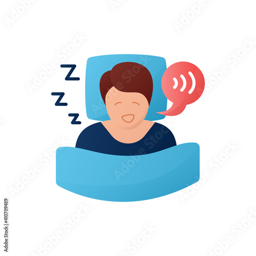 Sleep talking flat icon. Sleep disorder. Healthy sleeping concept. Sleep problems treatment. Dyssomnia. Stress. Health care. Color isolated vector illustration 