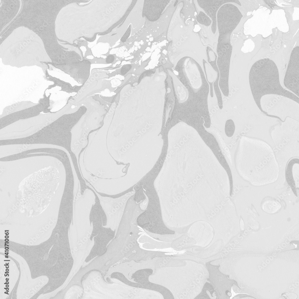 Fototapeta premium White marble ink texture on watercolor paper background. Marble gray stone image. Bath bomb effect. Psychedelic biomorphic art.