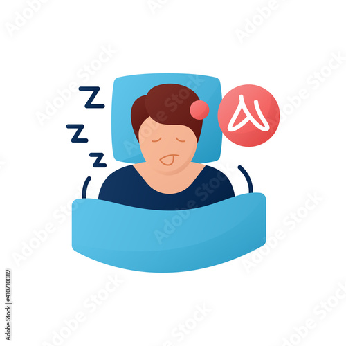 Restless legs syndrome flat icon. Sleep disorder. Healthy sleeping concept. Sleep problems treatment. Stress symptom. Health care. Color isolated vector illustration 